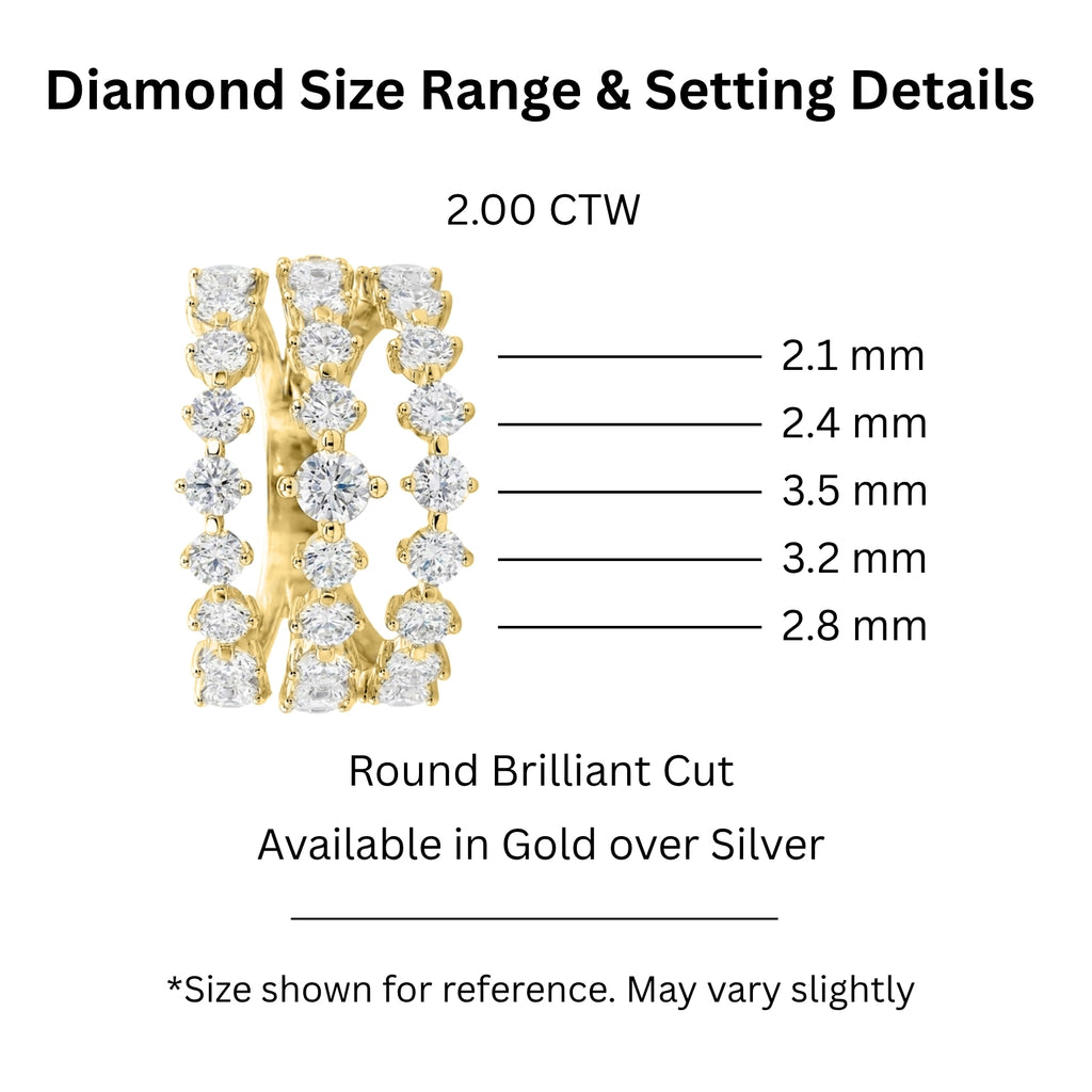 Diamonair Lab Grown Diamond (F/VS+) 2.00 carat Round cut Sterling Silver Statement Ring - Sterling Silver | Gold over Silver