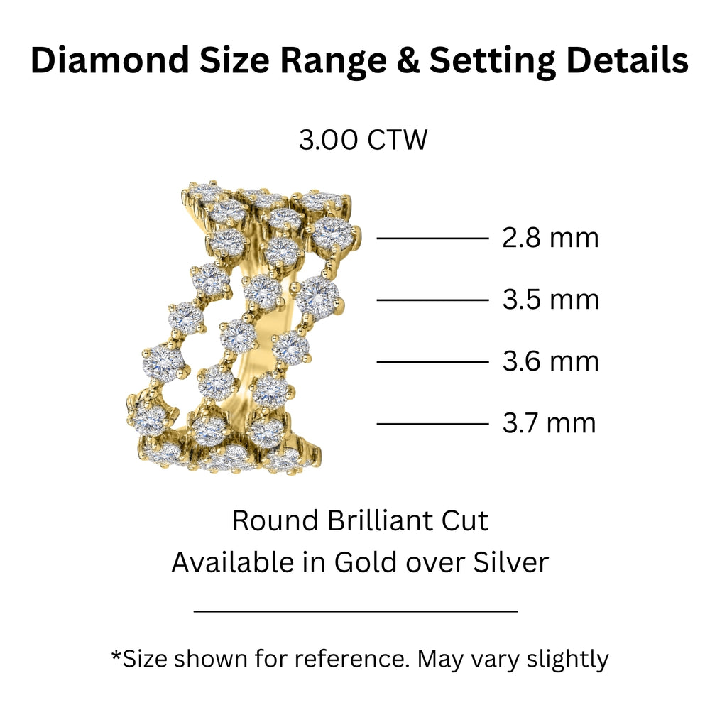 Diamonair Lab Grown Diamond (F/VS+) 3.00 carat Round cut Sterling Silver Statement Ring - Sterling Silver | Gold over Silver