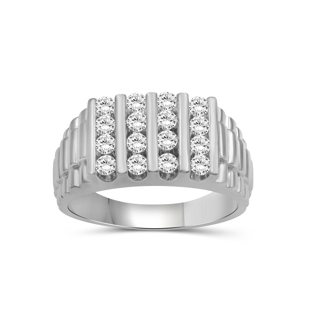 Diamonair Lab Grown Diamond (F/VS+) 1.00 carat Round cut Sterling Silver Men's Ring - Sterling Silver | Gold over Silver