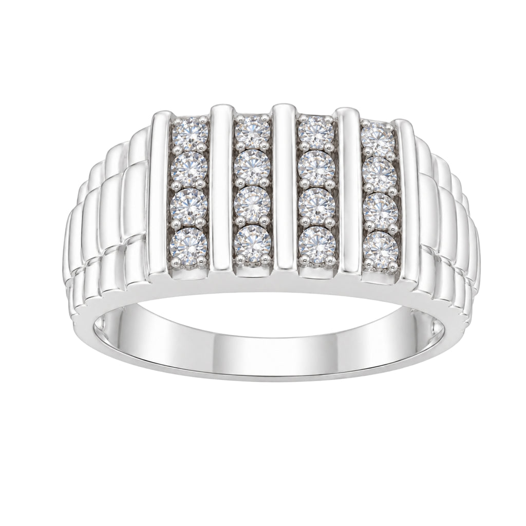 Diamonair Lab Grown Diamond (F/VS+) 1.00 carat Round cut Sterling Silver Men's Ring - Sterling Silver | Gold over Silver