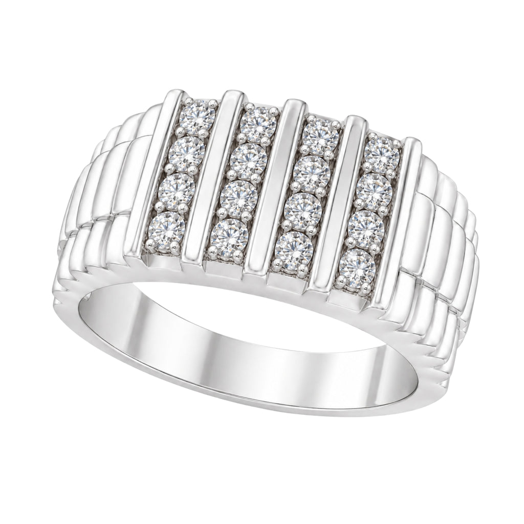 Diamonair Lab Grown Diamond (F/VS+) 1.00 carat Round cut Sterling Silver Men's Ring - Sterling Silver | Gold over Silver