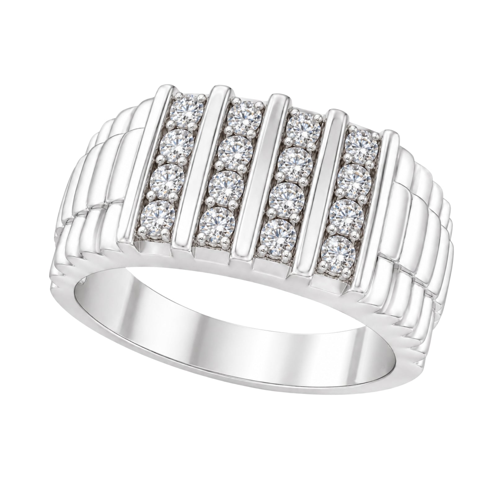 Diamonair Lab Grown Diamond (F/VS+) 1.00 carat Round cut Sterling Silver Men's Ring - Sterling Silver | Gold over Silver
