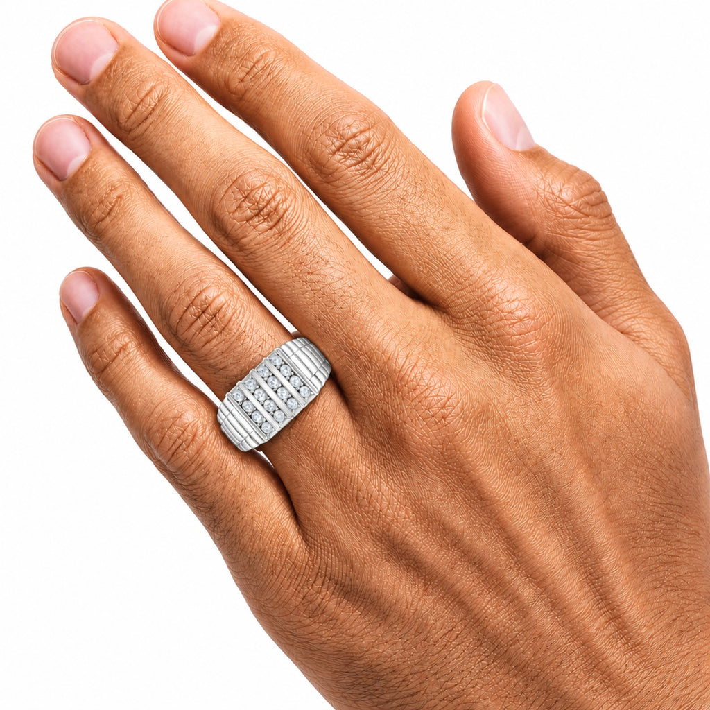 Diamonair Lab Grown Diamond (F/VS+) 1.00 carat Round cut Sterling Silver Men's Ring - Sterling Silver | Gold over Silver