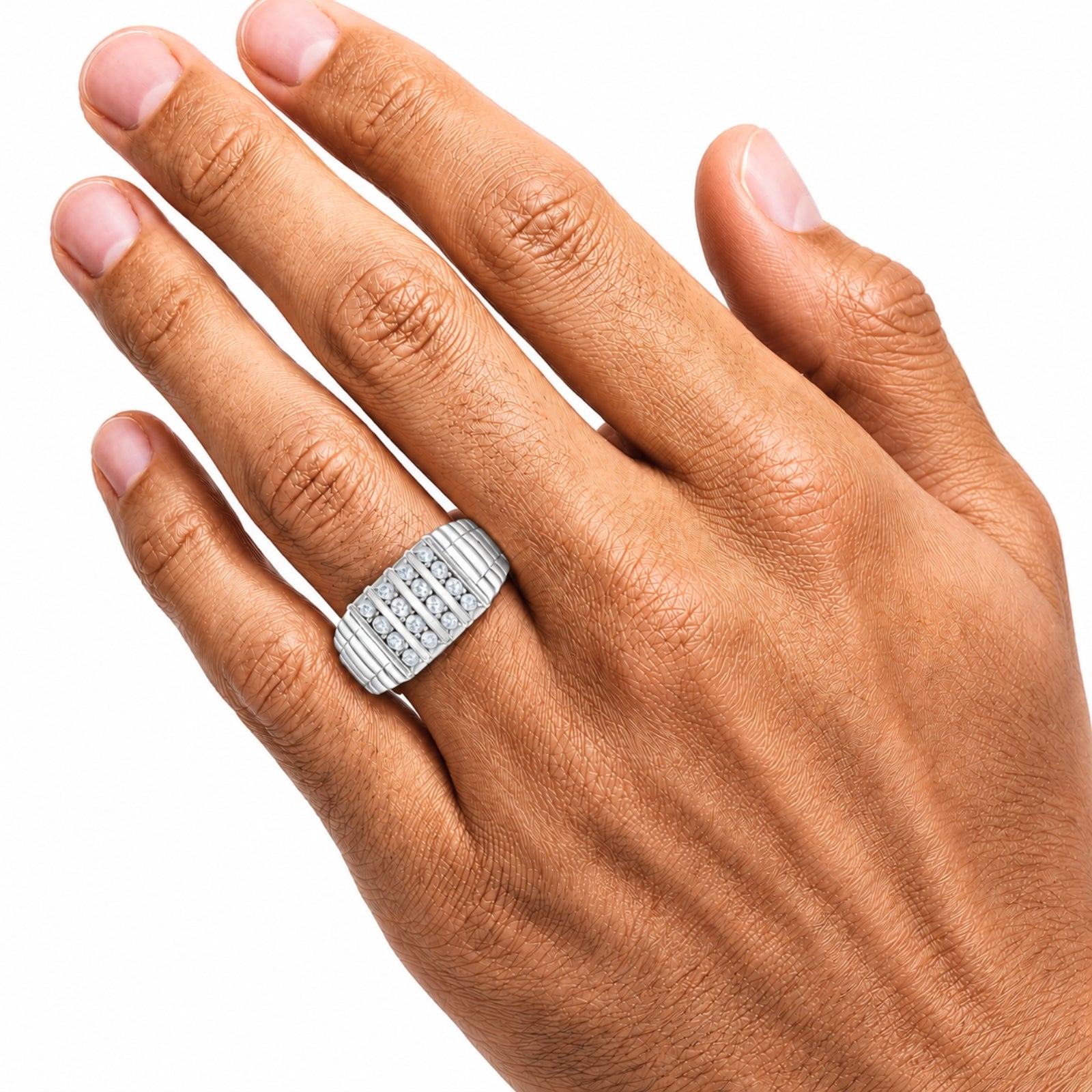 Diamonair Lab Grown Diamond (F/VS+) 1.00 carat Round cut Sterling Silver Men's Ring - Sterling Silver | Gold over Silver