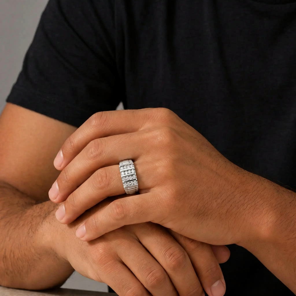 Diamonair Lab Grown Diamond (F/VS+) 1.00 carat Round cut Sterling Silver Men's Ring - Sterling Silver | Gold over Silver