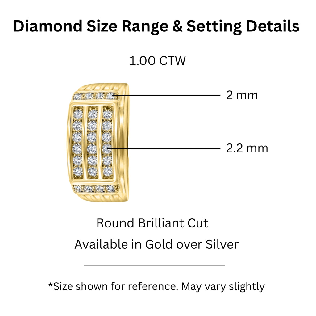 Diamonair Lab Grown Diamond (F/VS+) 1.00 carat Round cut Sterling Silver Men's Ring - Sterling Silver | Gold over Silver