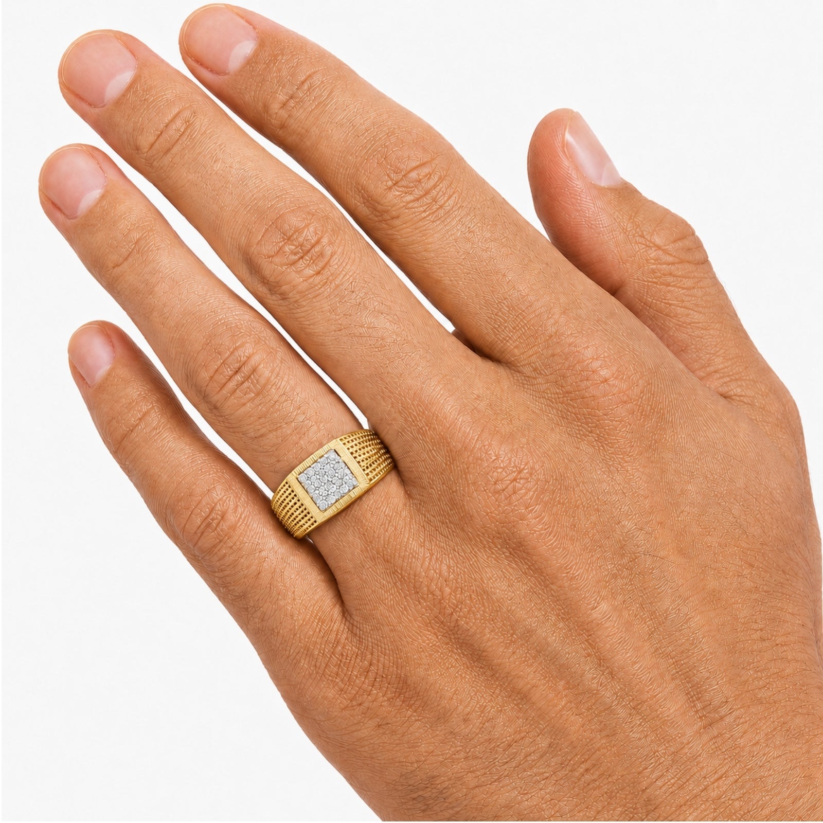 Diamonair Lab Grown Diamond (F/VS+) 1.00 carat Round cut Sterling Silver Men's Ring - Sterling Silver | Gold over Silver