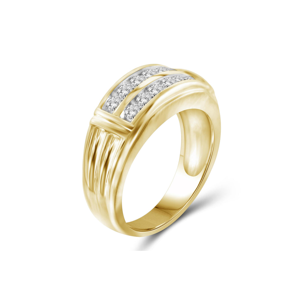 Diamonair Lab Grown Diamond (F/VS+) 1.00 carat Round cut Sterling Silver Men's Ring - Sterling Silver | Gold over Silver