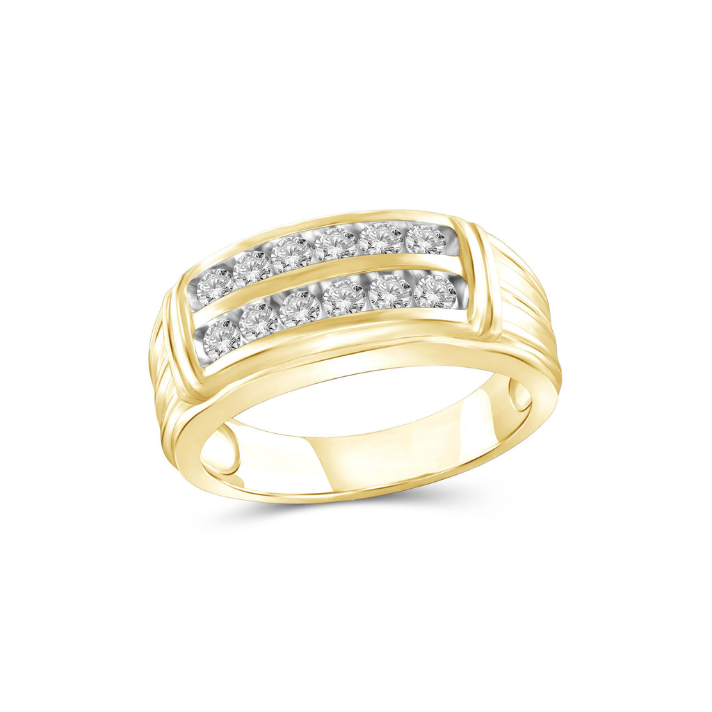Diamonair Lab Grown Diamond (F/VS+) 1.00 carat Round cut Sterling Silver Men's Ring - Sterling Silver | Gold over Silver