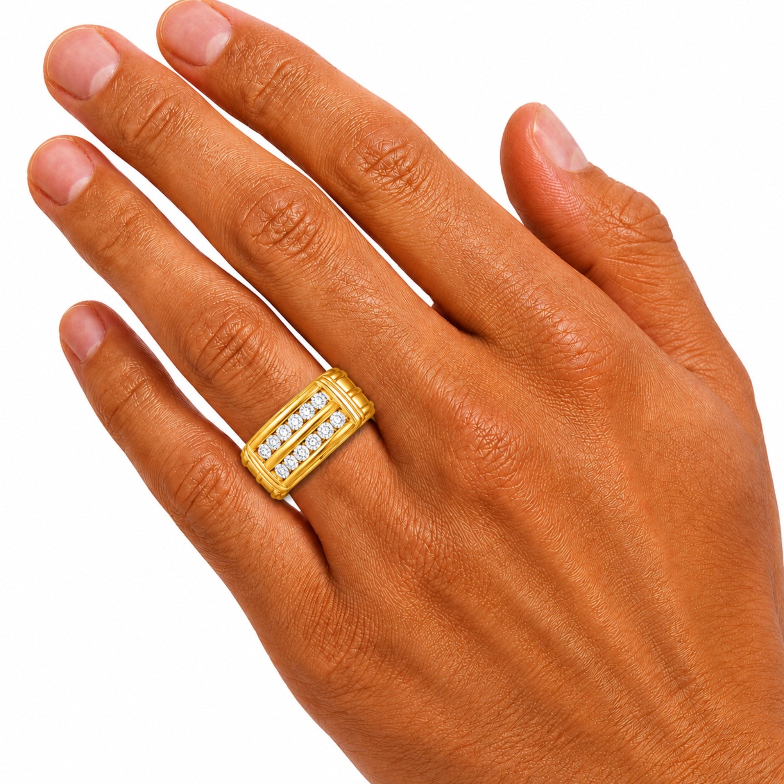 Diamonair Lab Grown Diamond (F/VS+) 1.00 carat Round cut Sterling Silver Men's Ring - Sterling Silver | Gold over Silver