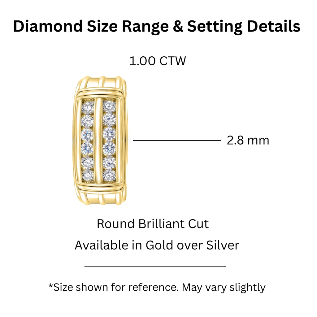 Diamonair Lab Grown Diamond (F/VS+) 1.00 carat Round cut Sterling Silver Men's Ring - Sterling Silver | Gold over Silver