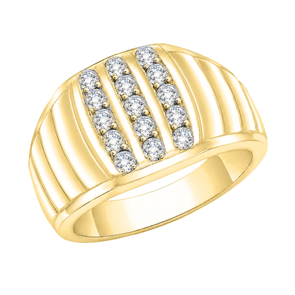 Diamonair Lab Grown Diamond (F/VS+) 1.00 carat Round cut Sterling Silver Men's Ring - Sterling Silver | Gold over Silver