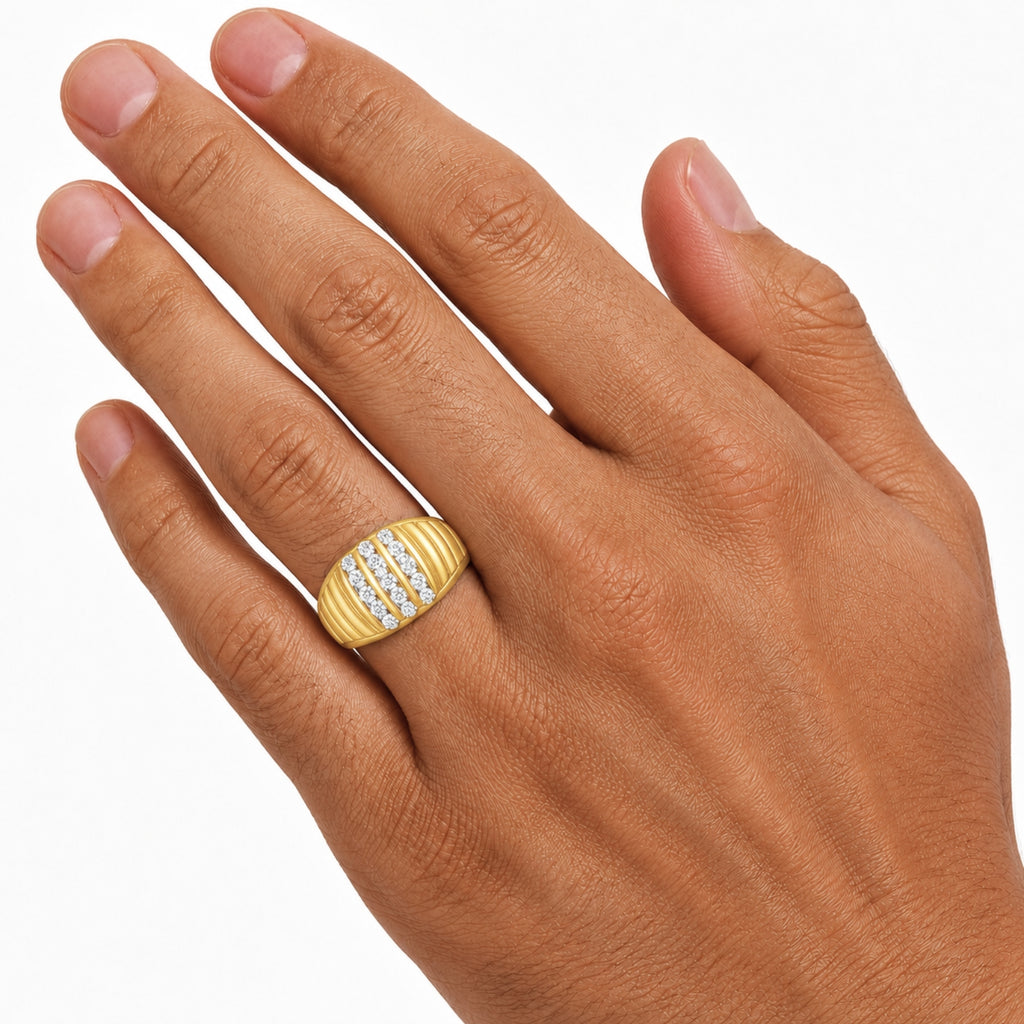 Diamonair Lab Grown Diamond (F/VS+) 1.00 carat Round cut Sterling Silver Men's Ring - Sterling Silver | Gold over Silver
