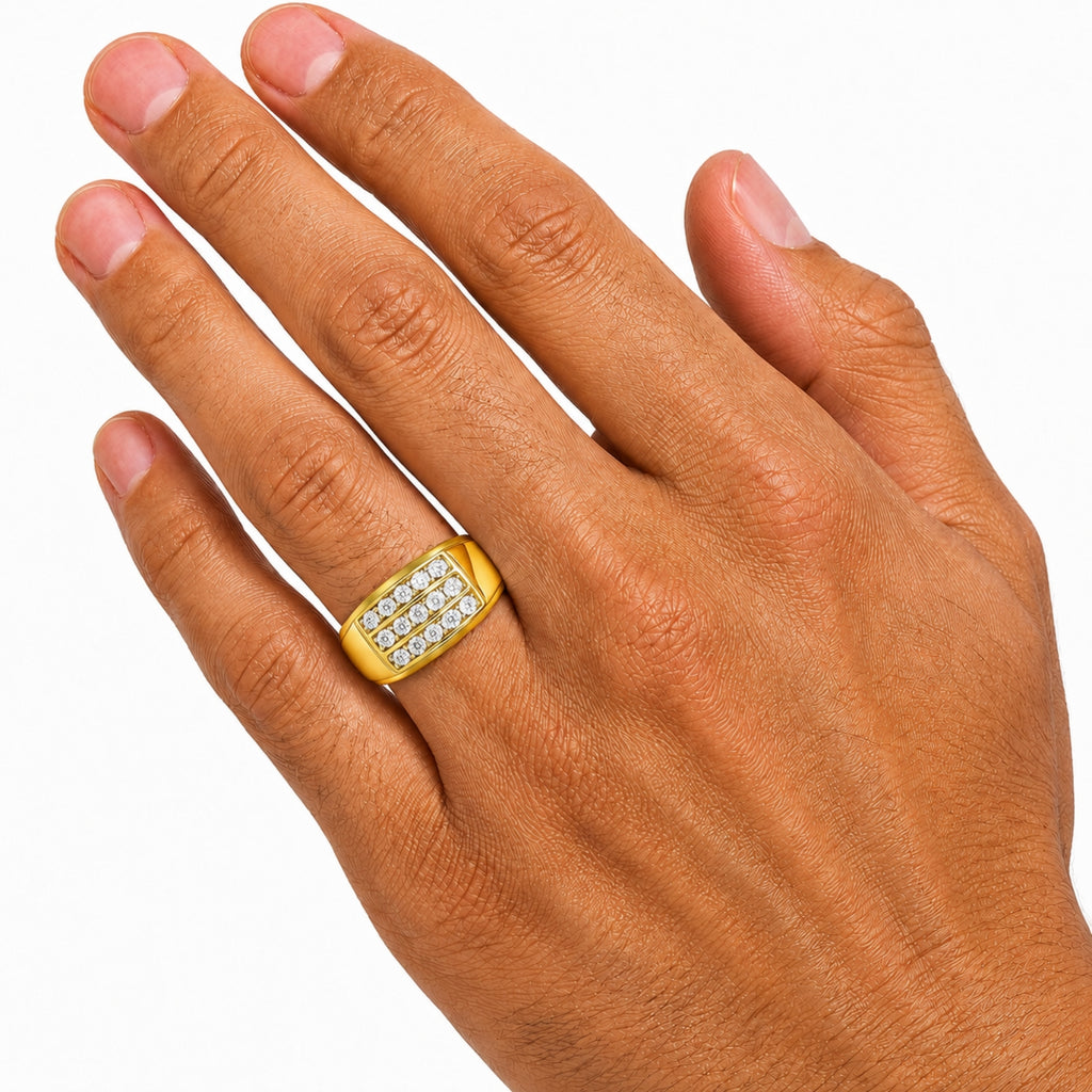 Diamonair Lab Grown Diamond (F/VS+) 1.00 carat Round cut Sterling Silver Men's Ring - Sterling Silver | Gold over Silver