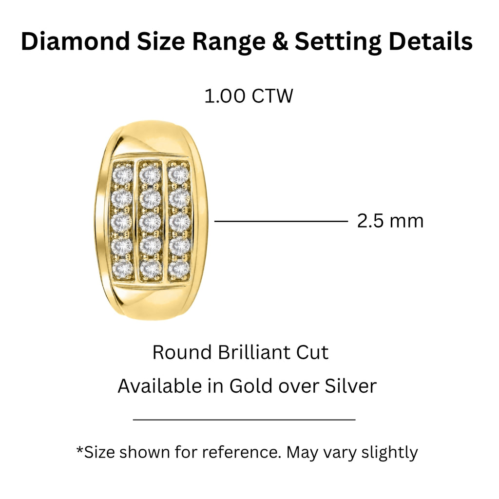 Diamonair Lab Grown Diamond (F/VS+) 1.00 carat Round cut Sterling Silver Men's Ring - Sterling Silver | Gold over Silver