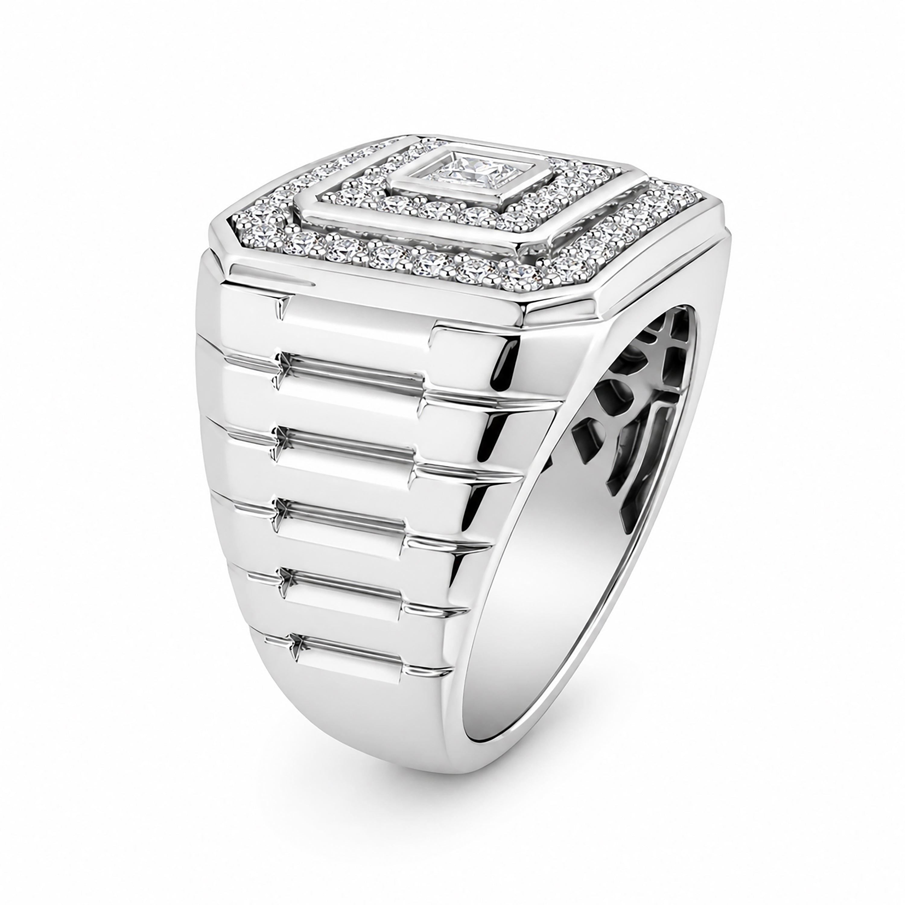 Diamonair Lab Grown Diamond (F/VS+) 1.00 carat Round cut Sterling Silver Men's Ring - Sterling Silver | Gold over Silver
