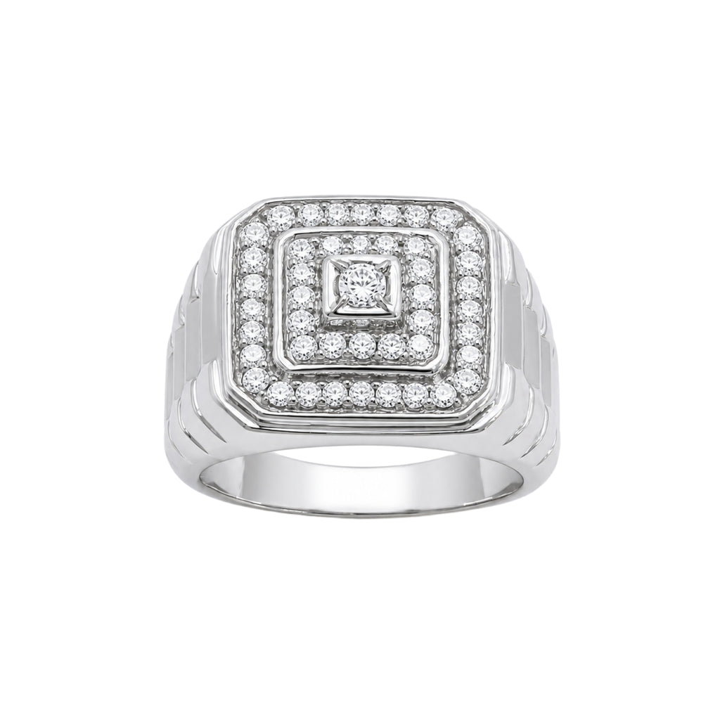 Diamonair Lab Grown Diamond (F/VS+) 1.00 carat Round cut Sterling Silver Men's Ring - Sterling Silver | Gold over Silver