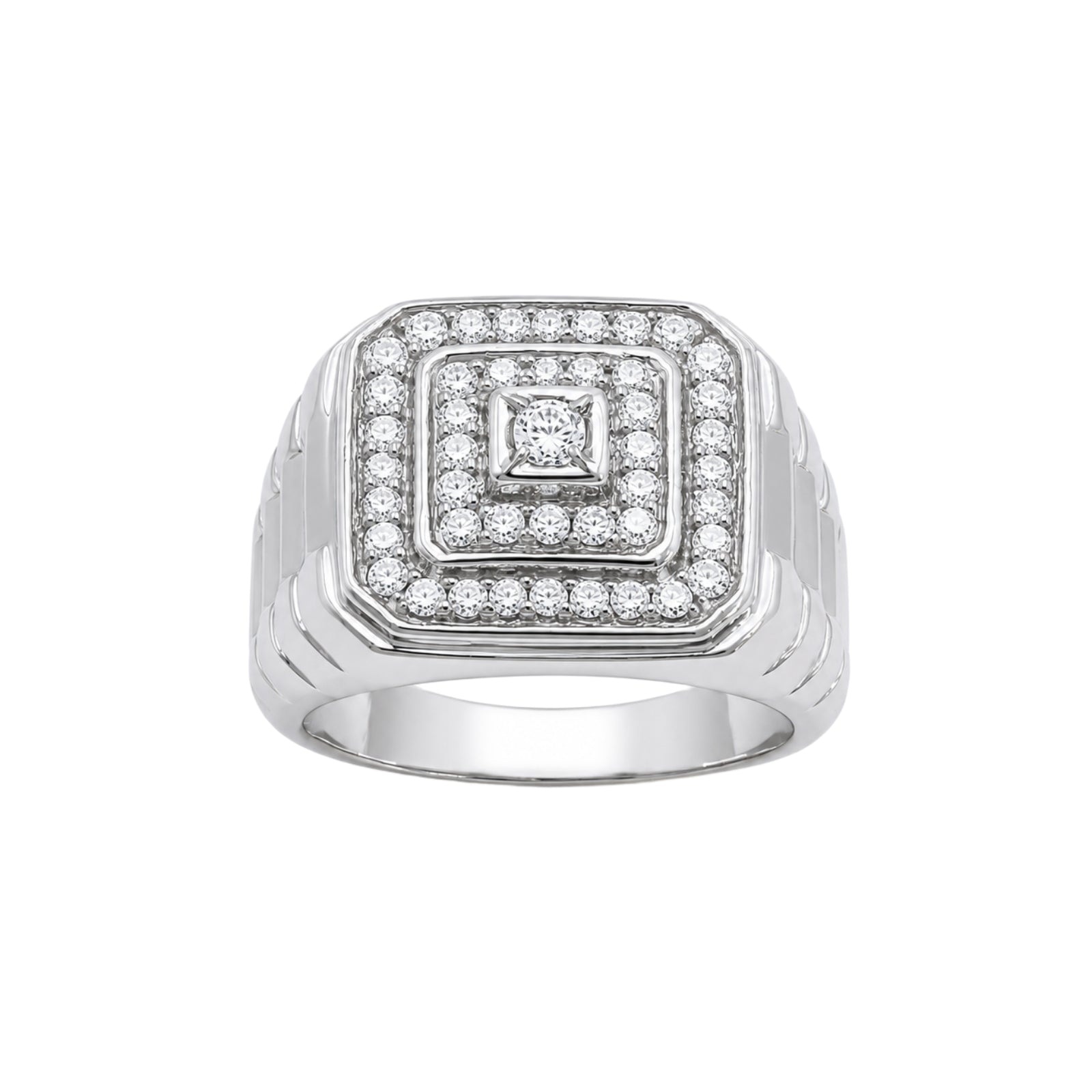 Diamonair Lab Grown Diamond (F/VS+) 1.00 carat Round cut Sterling Silver Men's Ring - Sterling Silver | Gold over Silver