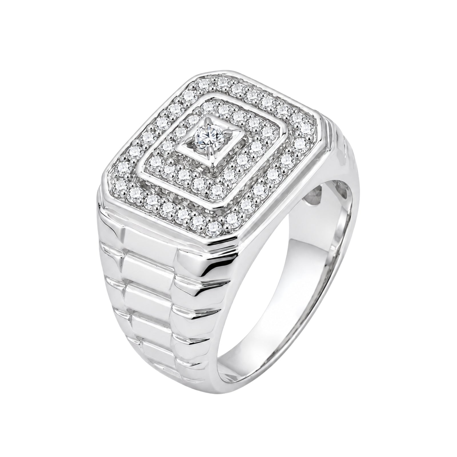 Diamonair Lab Grown Diamond (F/VS+) 1.00 carat Round cut Sterling Silver Men's Ring - Sterling Silver | Gold over Silver