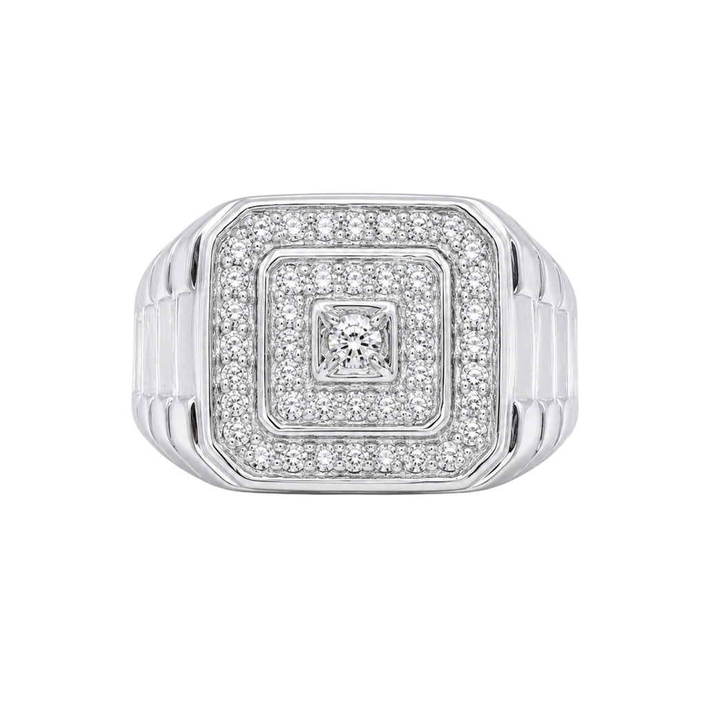 Diamonair Lab Grown Diamond (F/VS+) 1.00 carat Round cut Sterling Silver Men's Ring - Sterling Silver | Gold over Silver