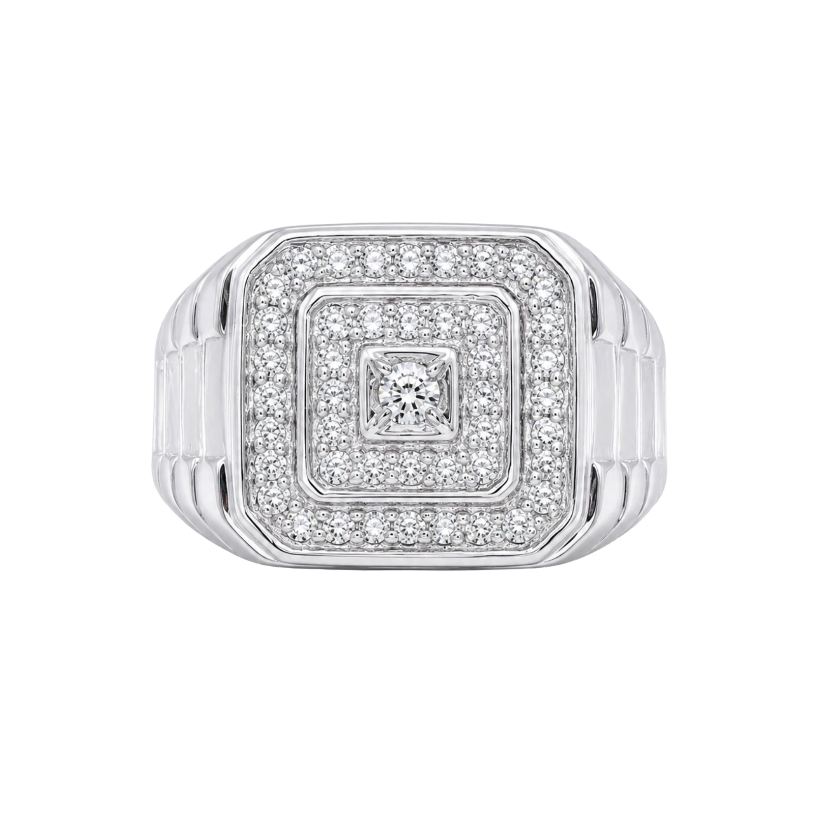 Diamonair Lab Grown Diamond (F/VS+) 1.00 carat Round cut Sterling Silver Men's Ring - Sterling Silver | Gold over Silver