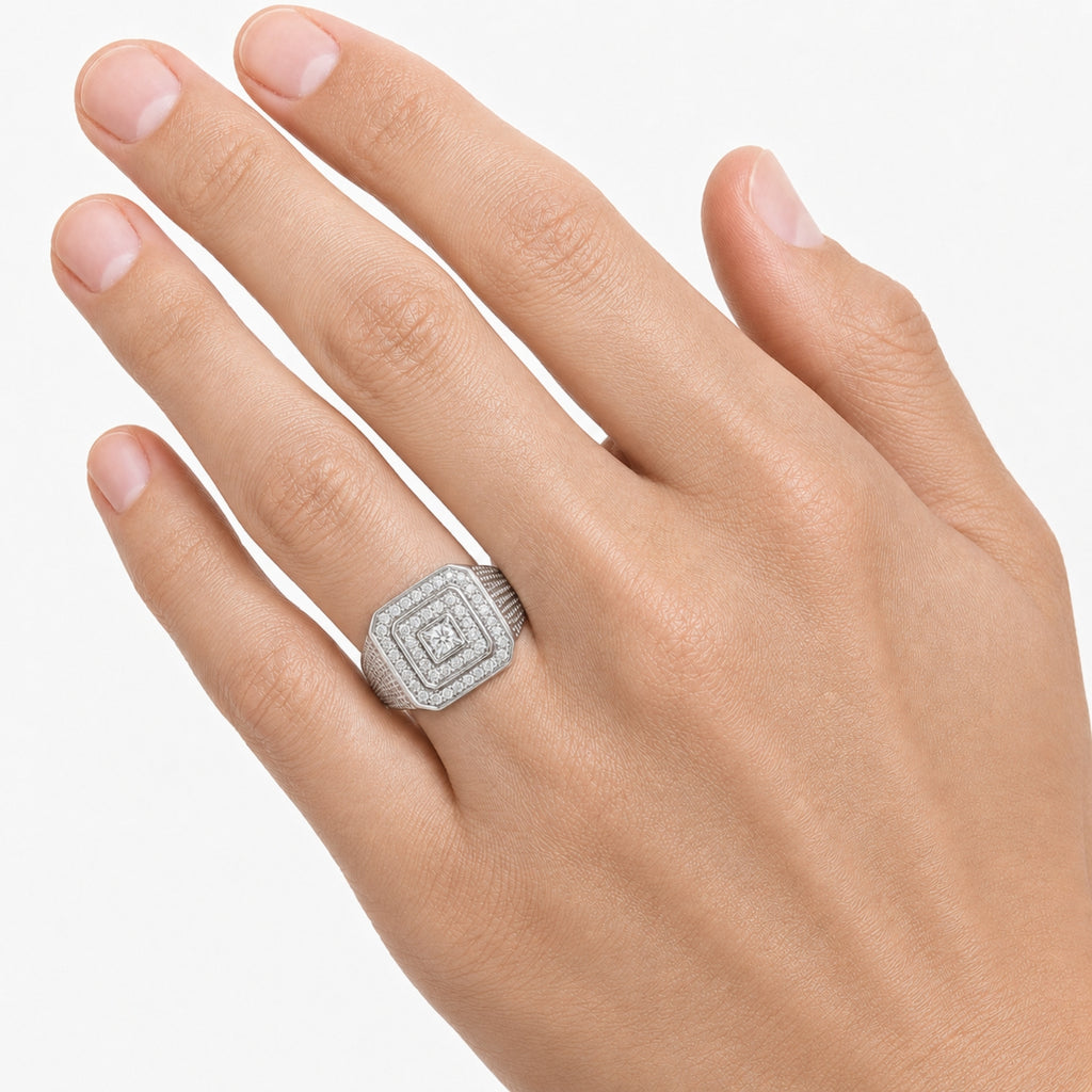 Diamonair Lab Grown Diamond (F/VS+) 1.00 carat Round cut Sterling Silver Men's Ring - Sterling Silver | Gold over Silver