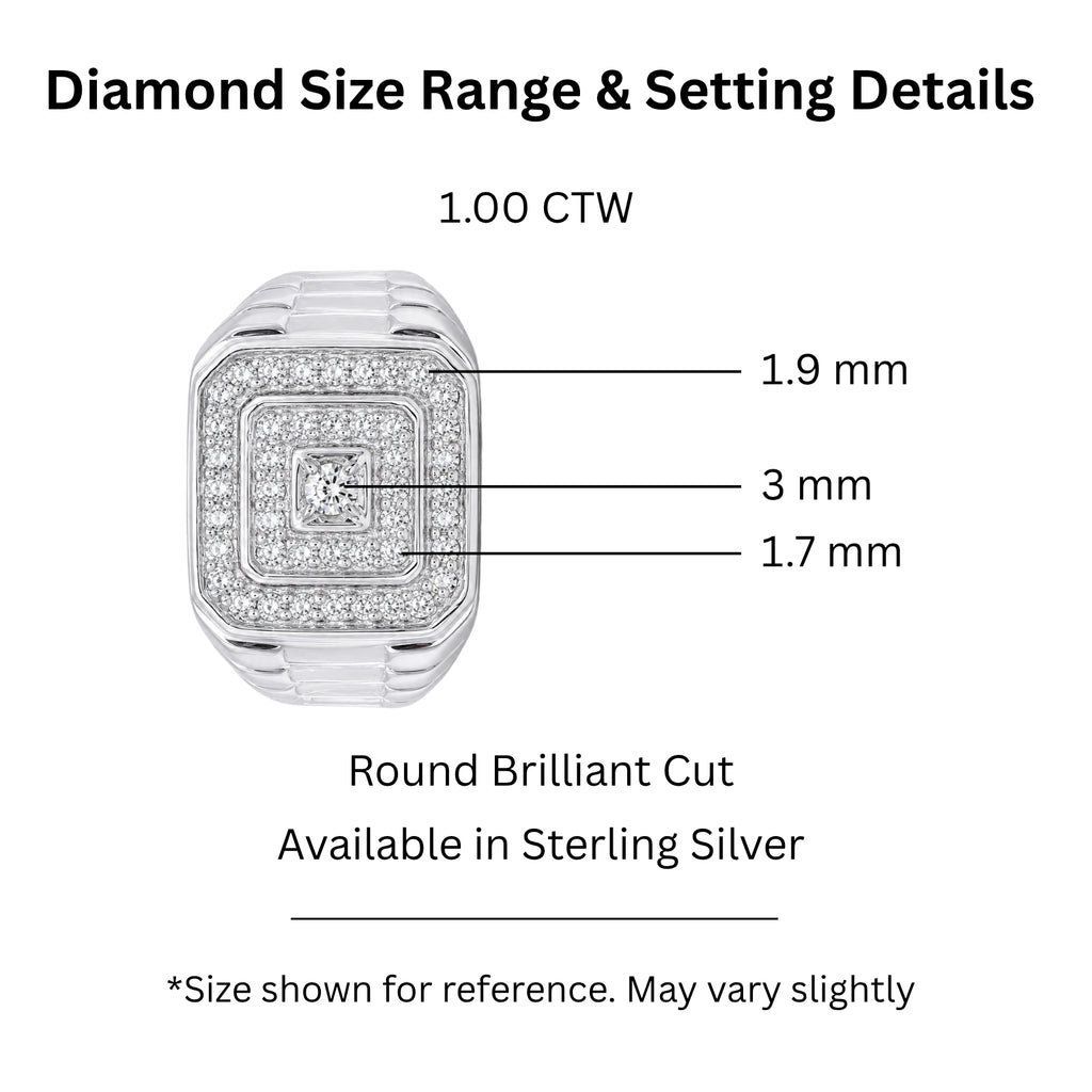Diamonair Lab Grown Diamond (F/VS+) 1.00 carat Round cut Sterling Silver Men's Ring - Sterling Silver | Gold over Silver