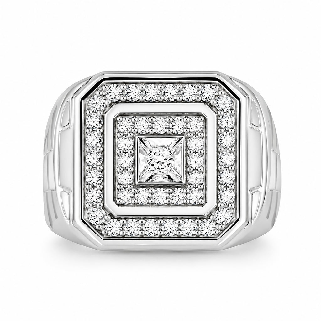 Diamonair Lab Grown Diamond (F/VS+) 1.00 carat Round cut Sterling Silver Men's Ring - Sterling Silver | Gold over Silver