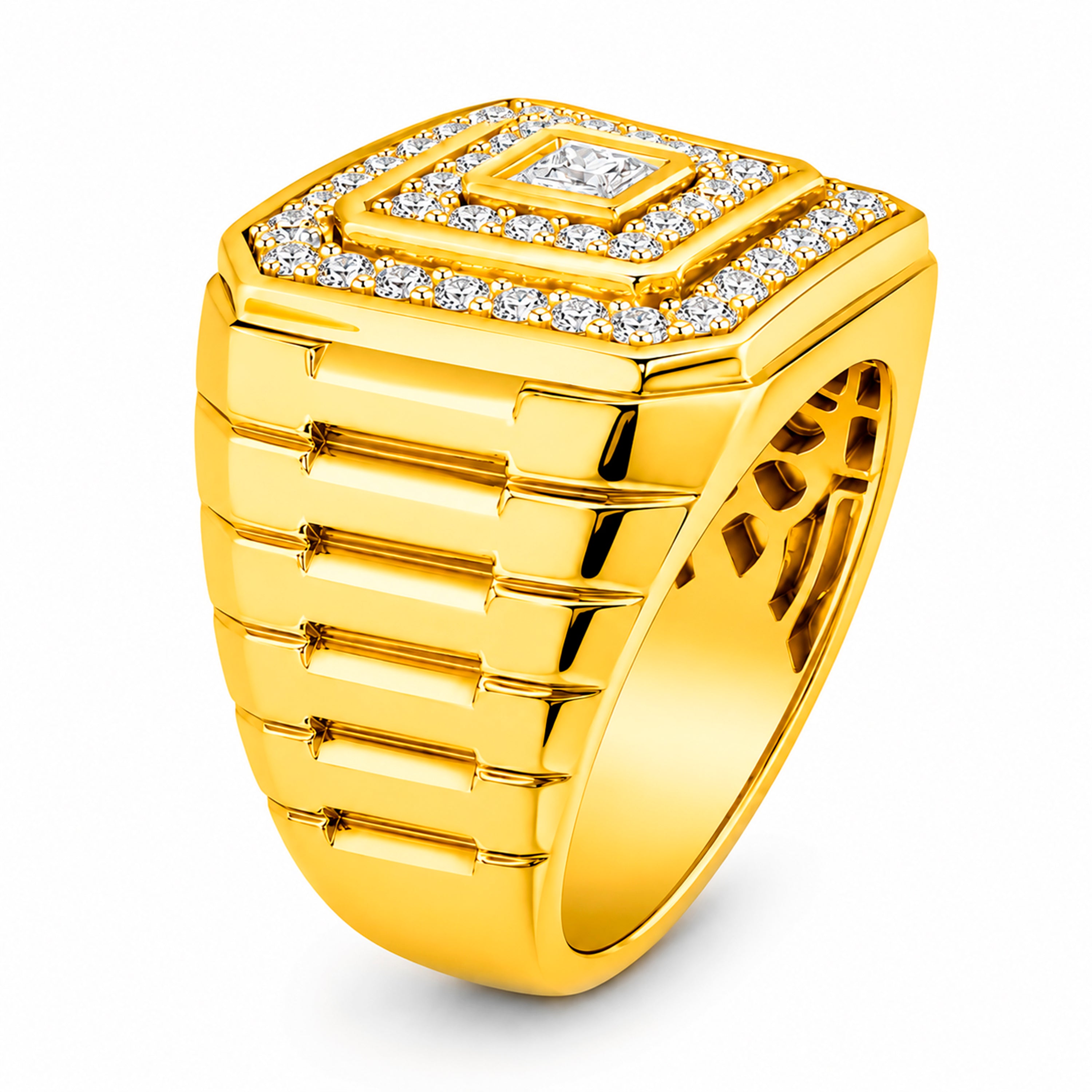 Diamonair Lab Grown Diamond (F/VS+) 1.00 carat Round cut Sterling Silver Men's Ring - Sterling Silver | Gold over Silver