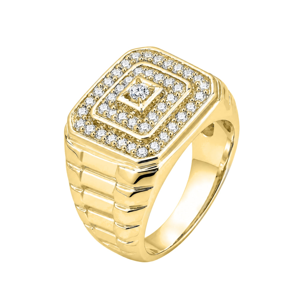 Diamonair Lab Grown Diamond (F/VS+) 1.00 carat Round cut Sterling Silver Men's Ring - Sterling Silver | Gold over Silver