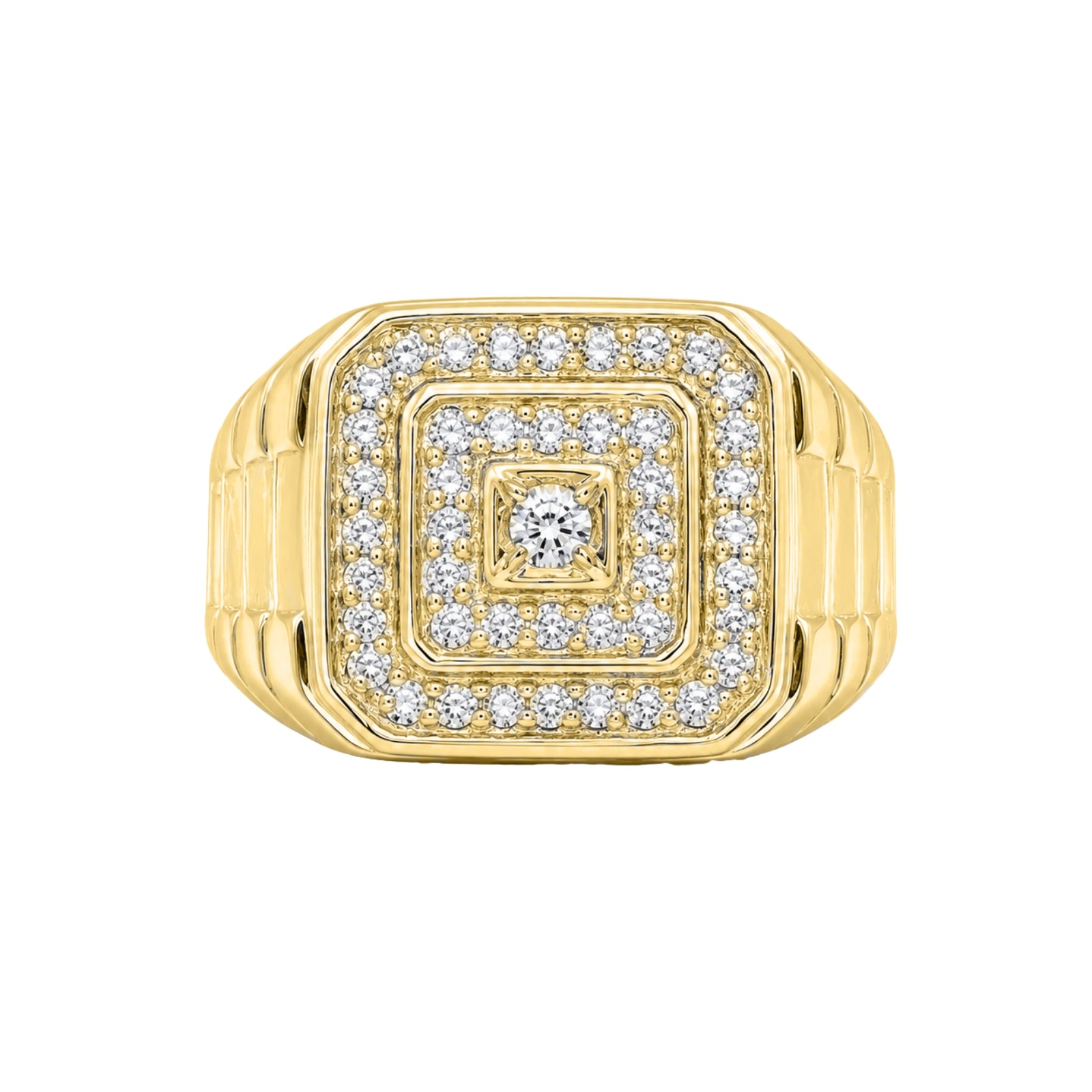 Diamonair Lab Grown Diamond (F/VS+) 1.00 carat Round cut Sterling Silver Men's Ring - Sterling Silver | Gold over Silver