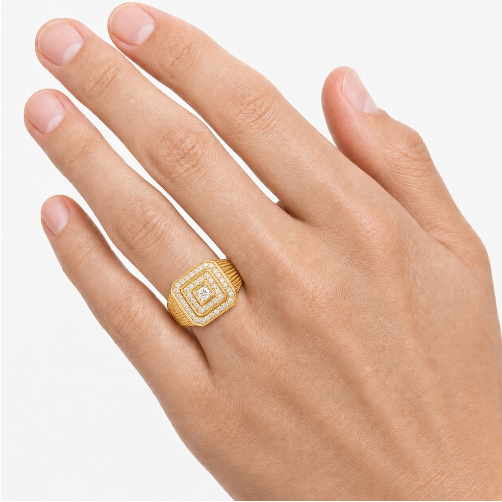Diamonair Lab Grown Diamond (F/VS+) 1.00 carat Round cut Sterling Silver Men's Ring - Sterling Silver | Gold over Silver