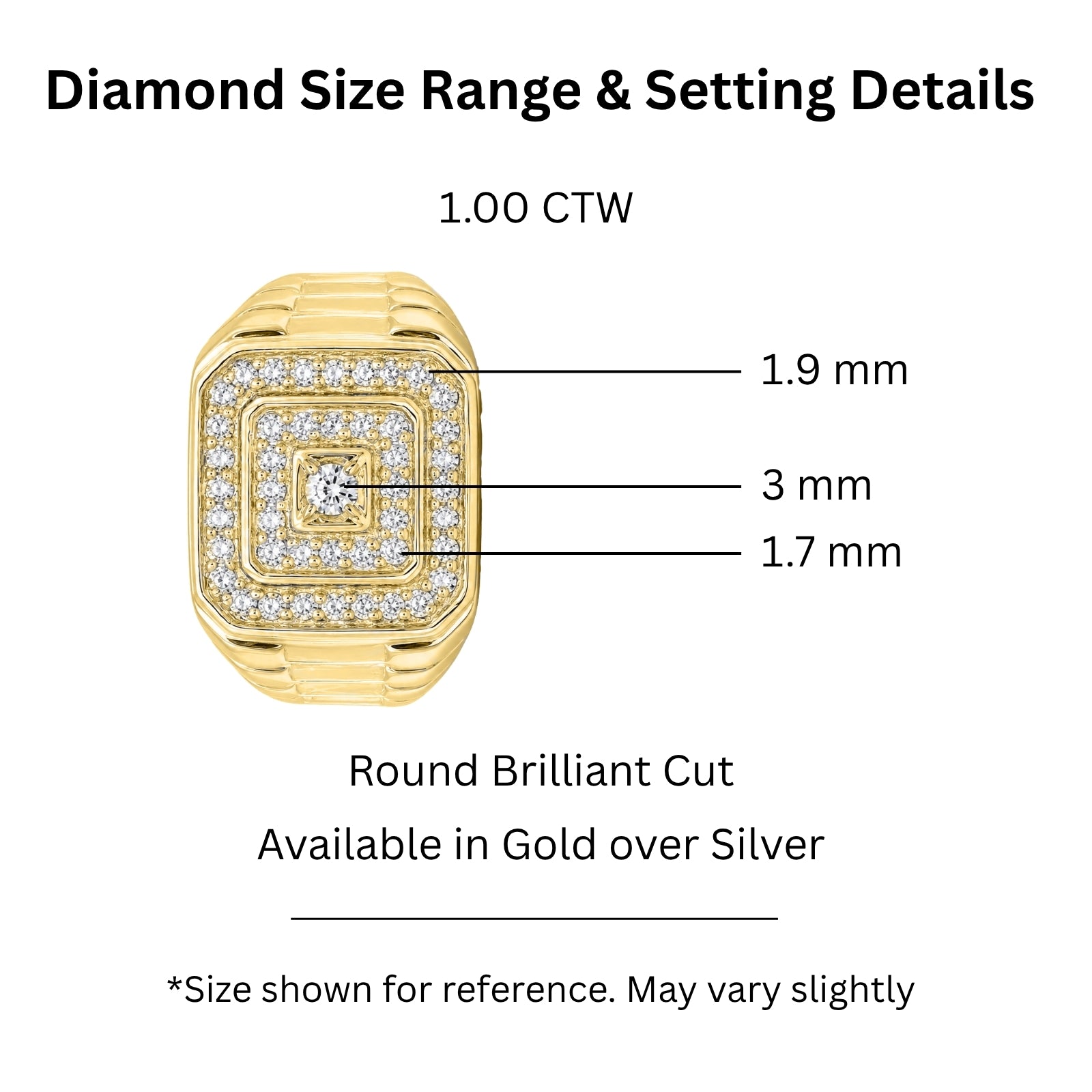 Diamonair Lab Grown Diamond (F/VS+) 1.00 carat Round cut Sterling Silver Men's Ring - Sterling Silver | Gold over Silver