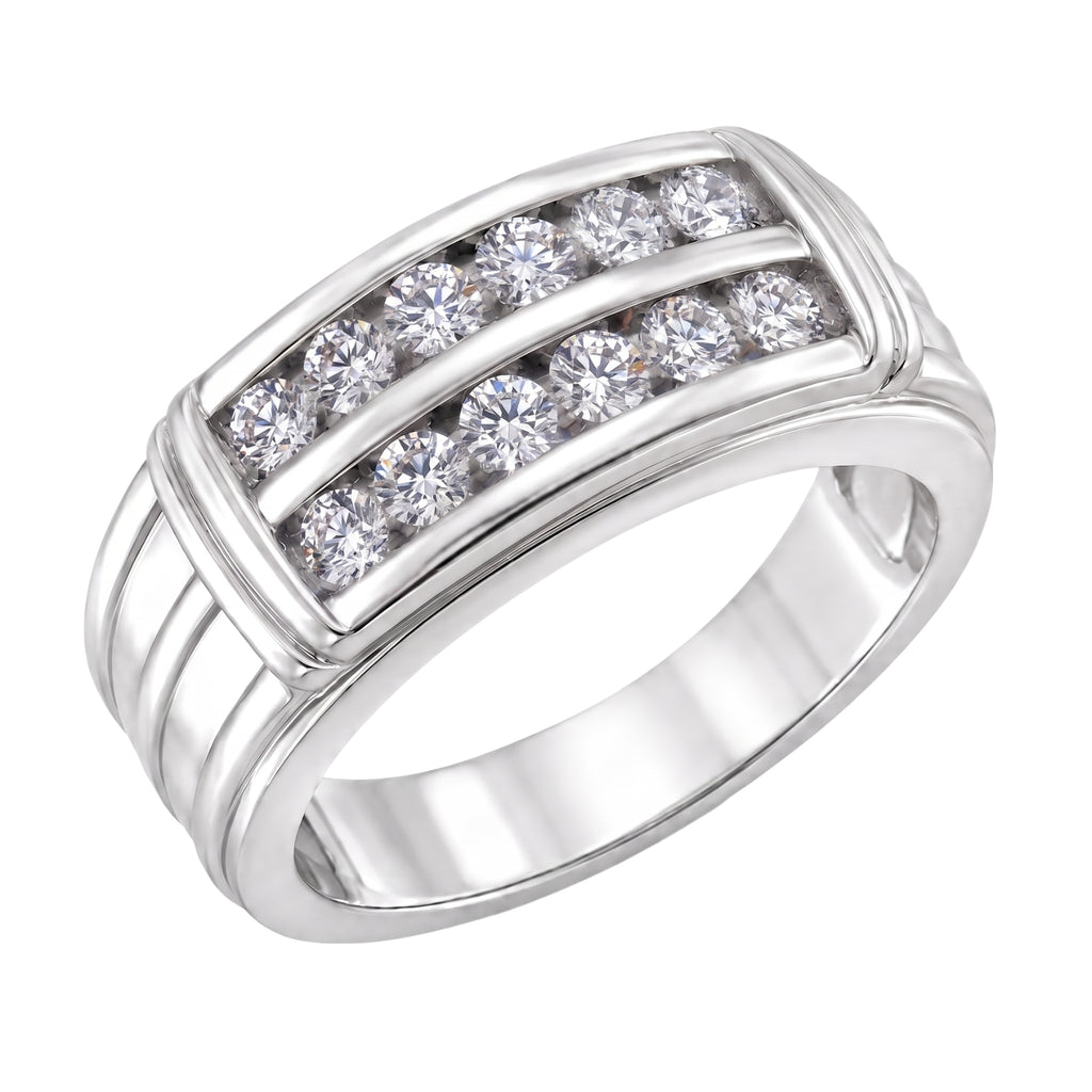 Diamonair Lab Grown Diamond (F/VS+) 1.00 carat Round cut Sterling Silver Men's Ring - Sterling Silver | Gold over Silver