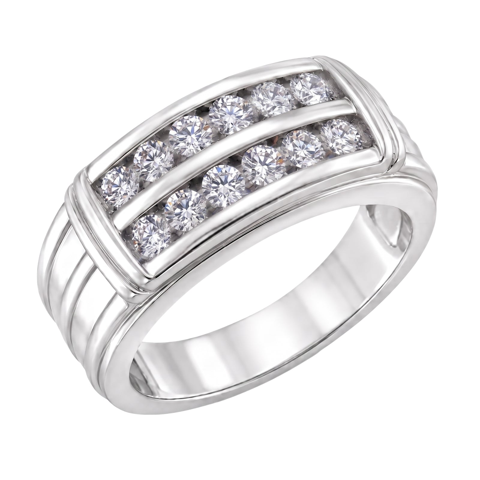 Diamonair Lab Grown Diamond (F/VS+) 1.00 carat Round cut Sterling Silver Men's Ring - Sterling Silver | Gold over Silver