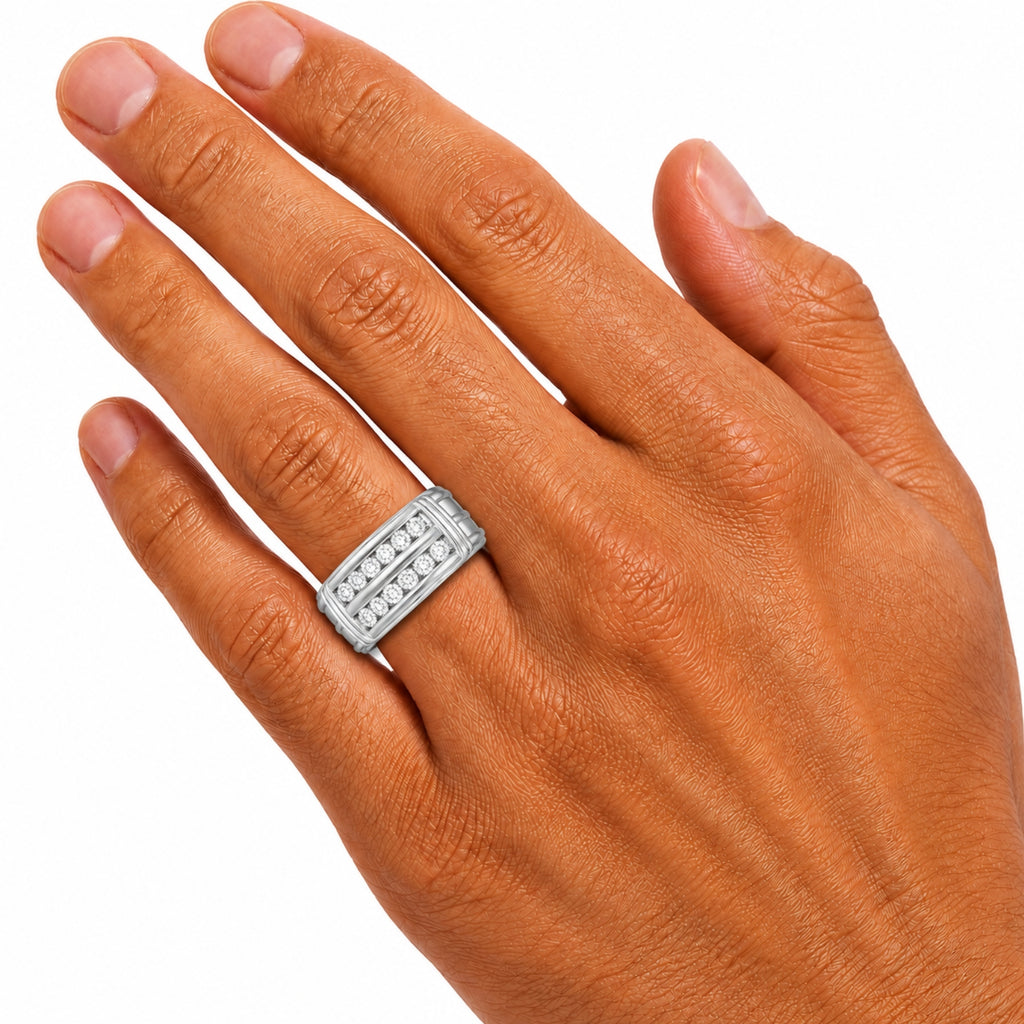 Diamonair Lab Grown Diamond (F/VS+) 1.00 carat Round cut Sterling Silver Men's Ring - Sterling Silver | Gold over Silver