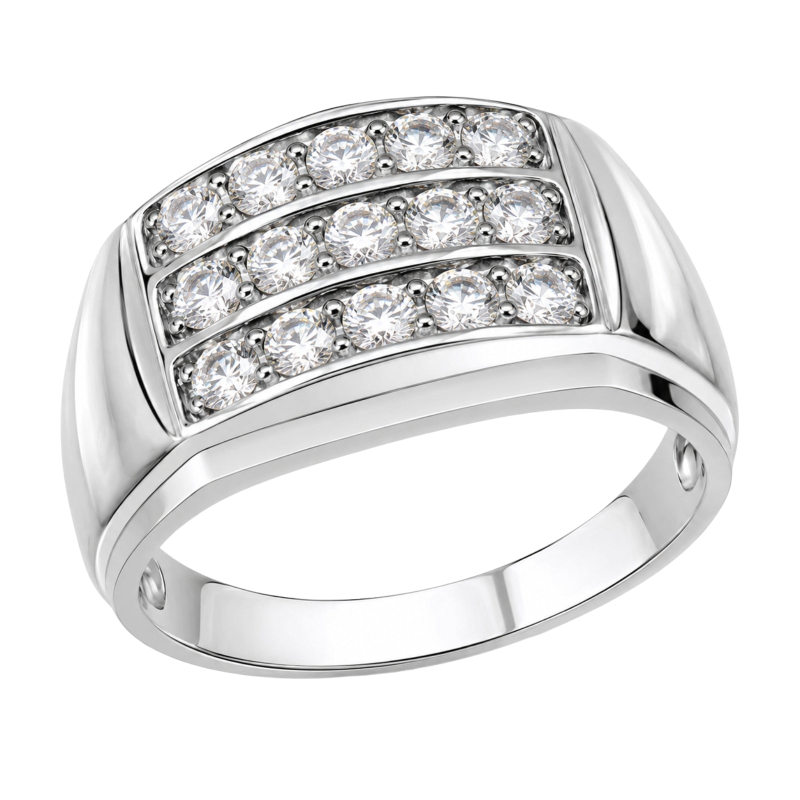 Diamonair Lab Grown Diamond (F/VS+) 1.00 carat Round cut Sterling Silver Men's Ring - Sterling Silver | Gold over Silver