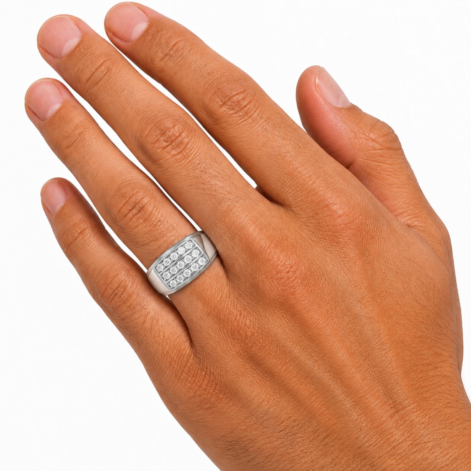 Diamonair Lab Grown Diamond (F/VS+) 1.00 carat Round cut Sterling Silver Men's Ring - Sterling Silver | Gold over Silver
