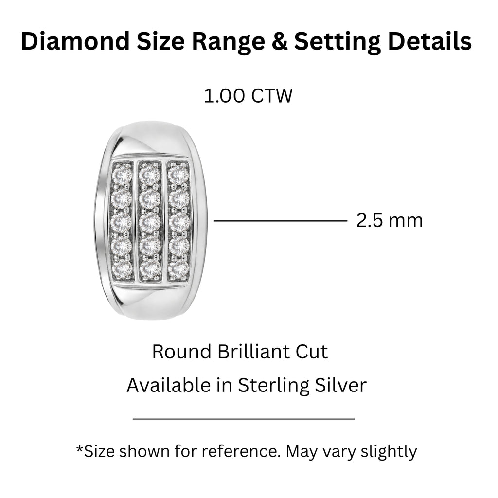 Diamonair Lab Grown Diamond (F/VS+) 1.00 carat Round cut Sterling Silver Men's Ring - Sterling Silver | Gold over Silver