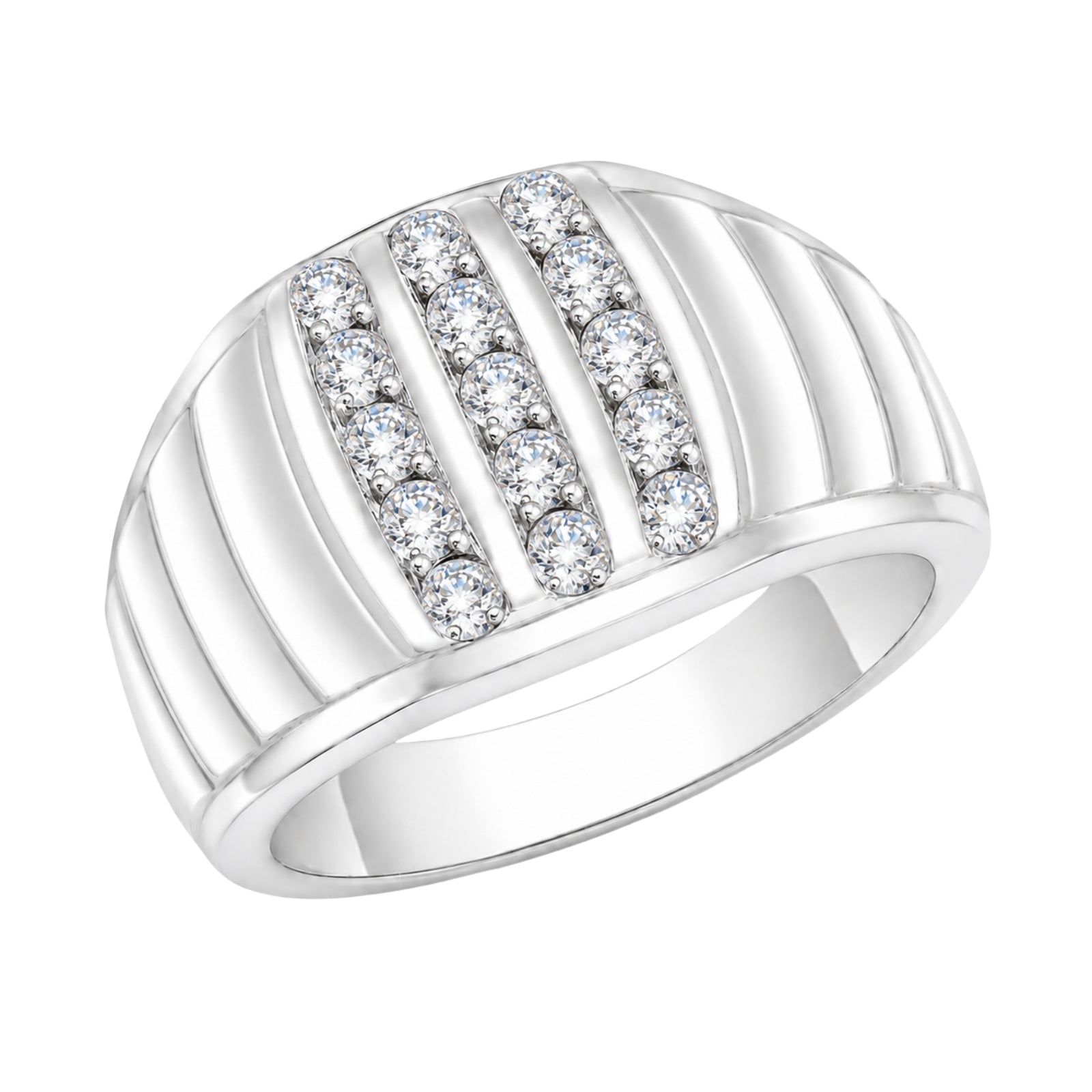 Diamonair Lab Grown Diamond (F/VS+) 1.00 carat Round cut Sterling Silver Men's Ring - Sterling Silver | Gold over Silver