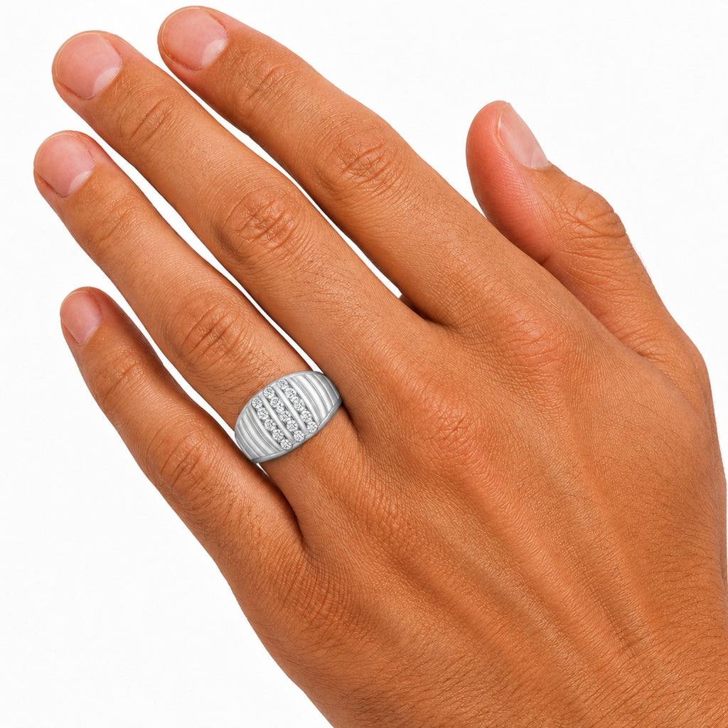 Diamonair Lab Grown Diamond (F/VS+) 1.00 carat Round cut Sterling Silver Men's Ring - Sterling Silver | Gold over Silver