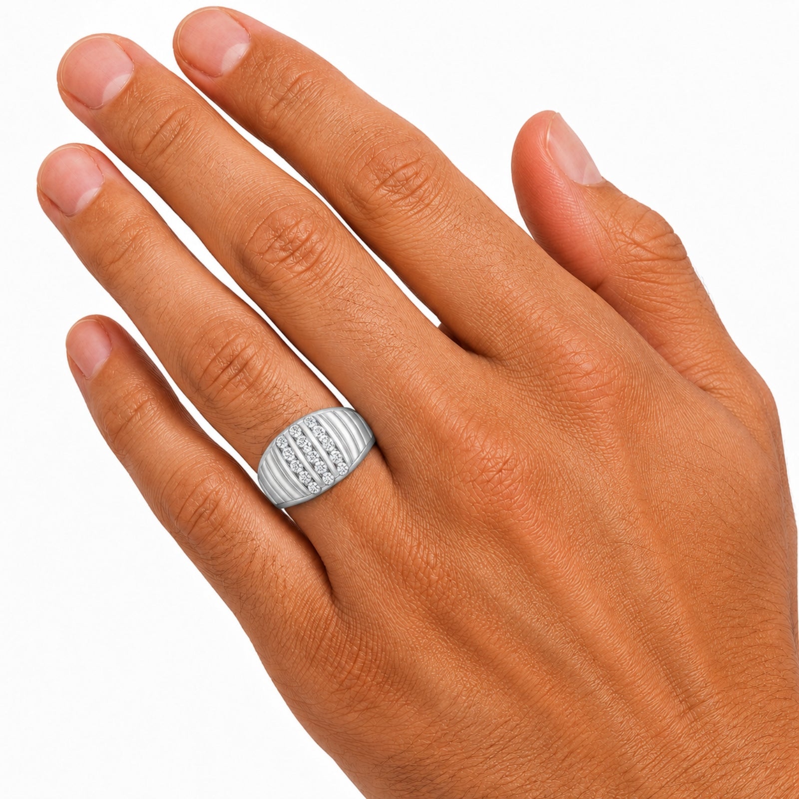 Diamonair Lab Grown Diamond (F/VS+) 1.00 carat Round cut Sterling Silver Men's Ring - Sterling Silver | Gold over Silver