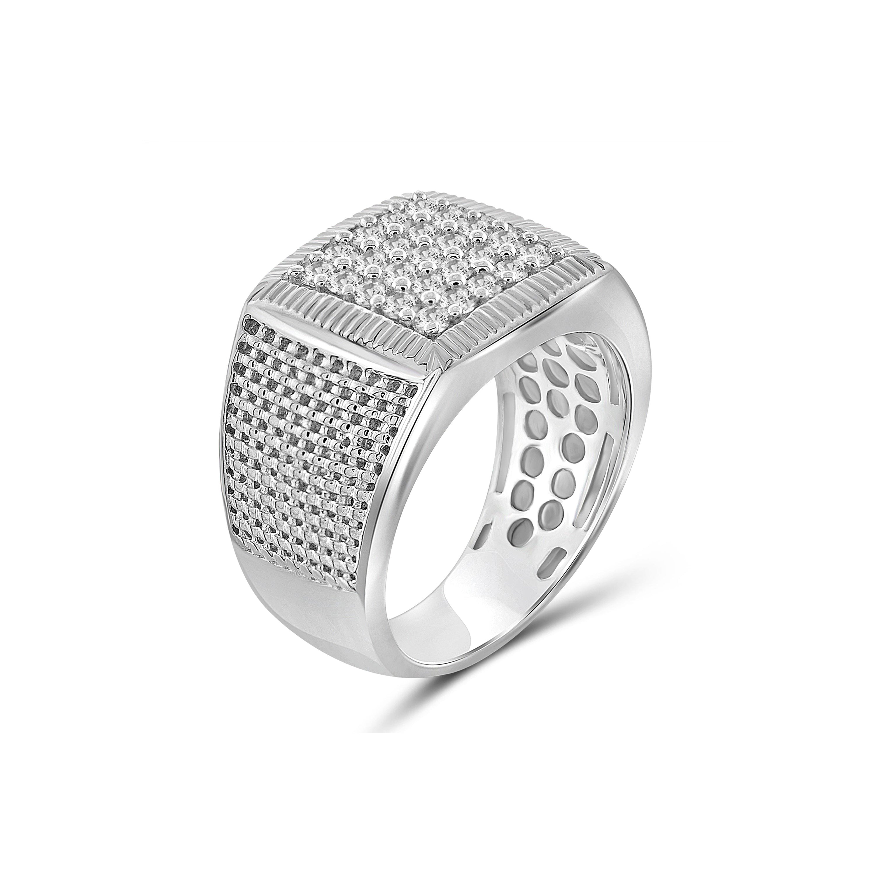 Diamonair Lab Grown Diamond (F/VS+) 1.00 carat Round cut Sterling Silver Men's Ring - Sterling Silver | Gold over Silver
