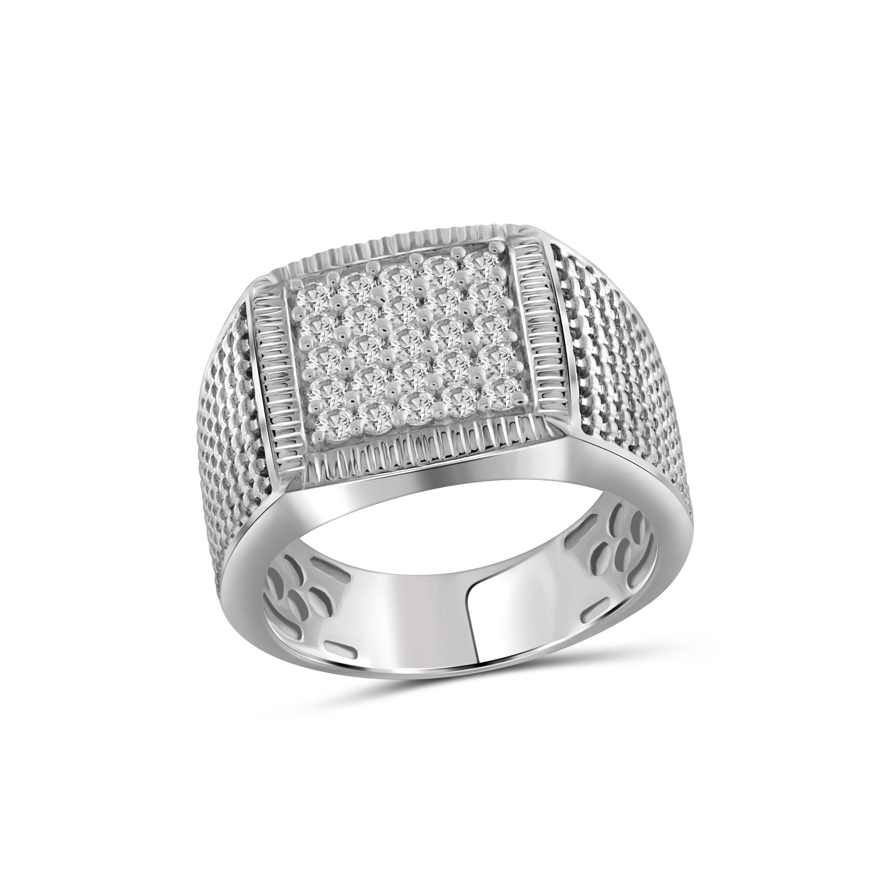 Diamonair Lab Grown Diamond (F/VS+) 1.00 carat Round cut Sterling Silver Men's Ring - Sterling Silver | Gold over Silver