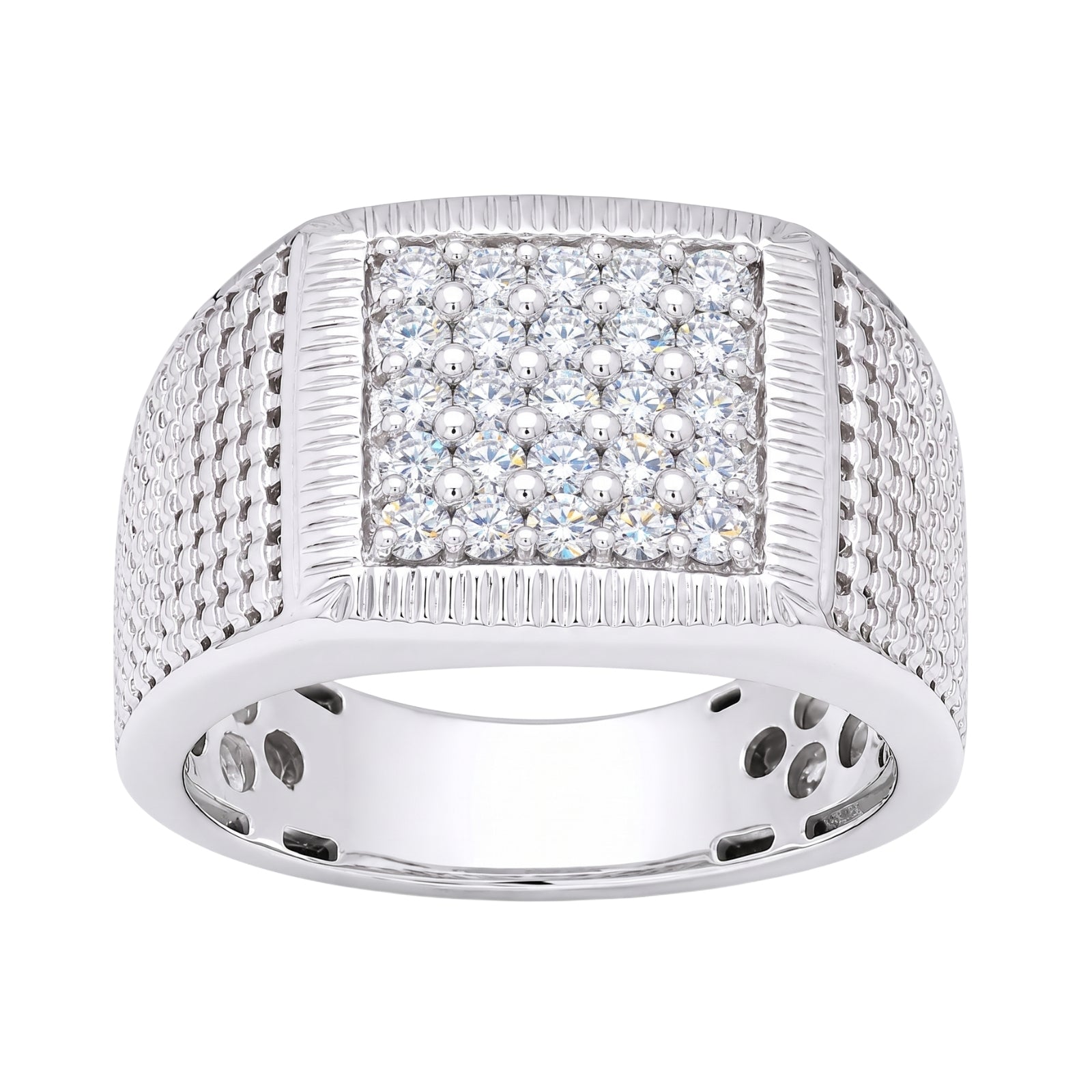 Diamonair Lab Grown Diamond (F/VS+) 1.00 carat Round cut Sterling Silver Men's Ring - Sterling Silver | Gold over Silver