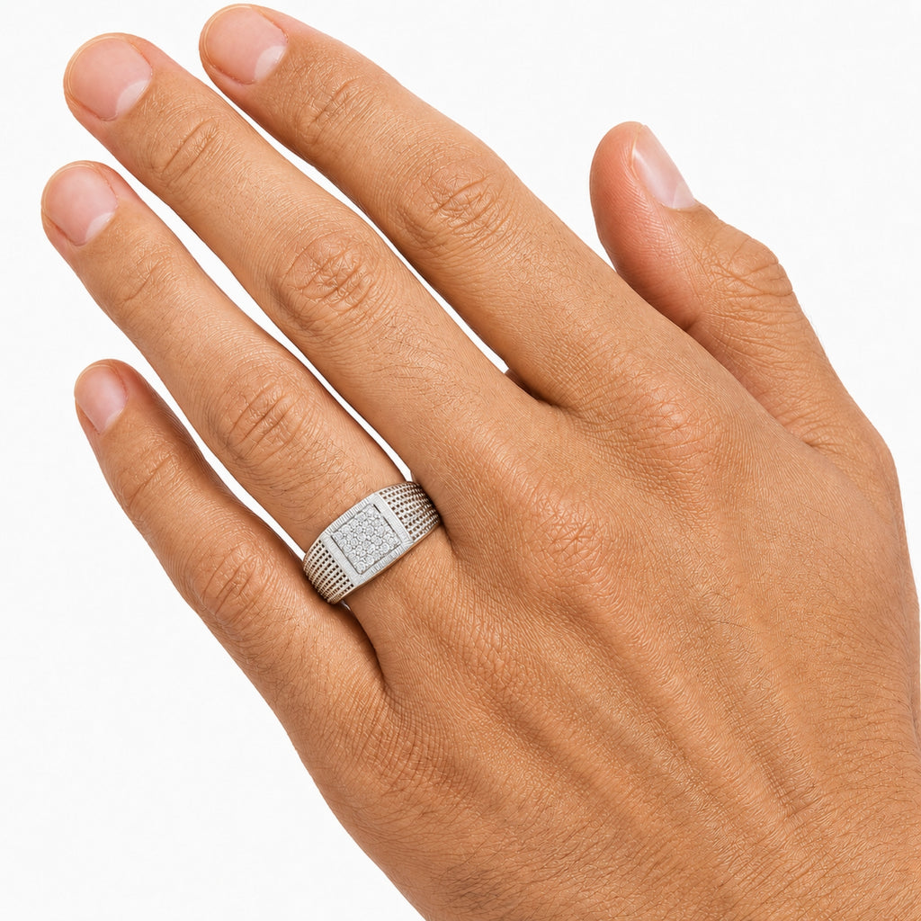 Diamonair Lab Grown Diamond (F/VS+) 1.00 carat Round cut Sterling Silver Men's Ring - Sterling Silver | Gold over Silver