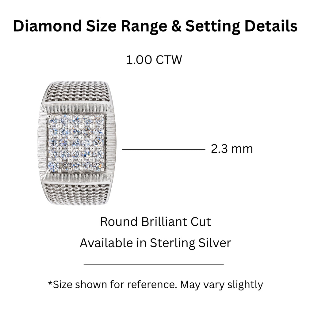 Diamonair Lab Grown Diamond (F/VS+) 1.00 carat Round cut Sterling Silver Men's Ring - Sterling Silver | Gold over Silver