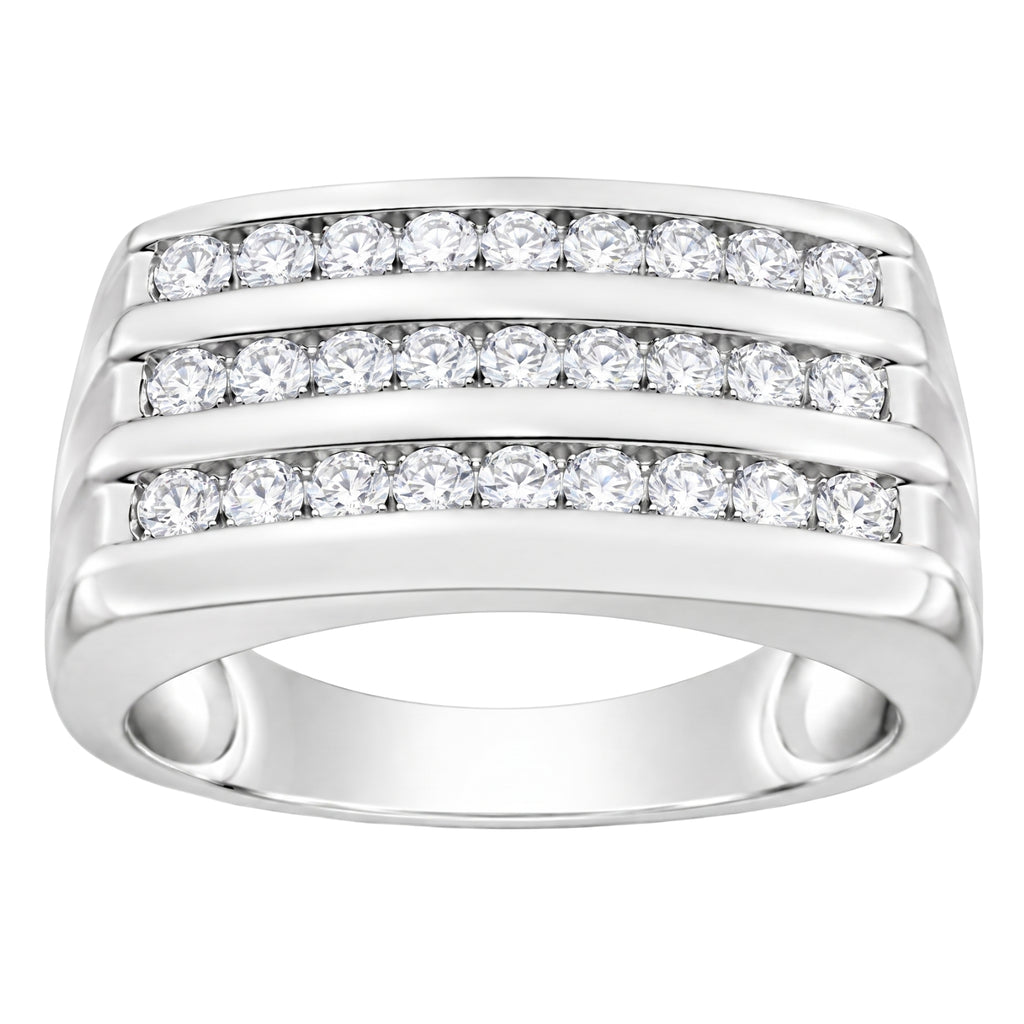 Diamonair Lab Grown Diamond (F/VS+) 1.00 carat Round cut Sterling Silver Men's Ring - Sterling Silver | Gold over Silver