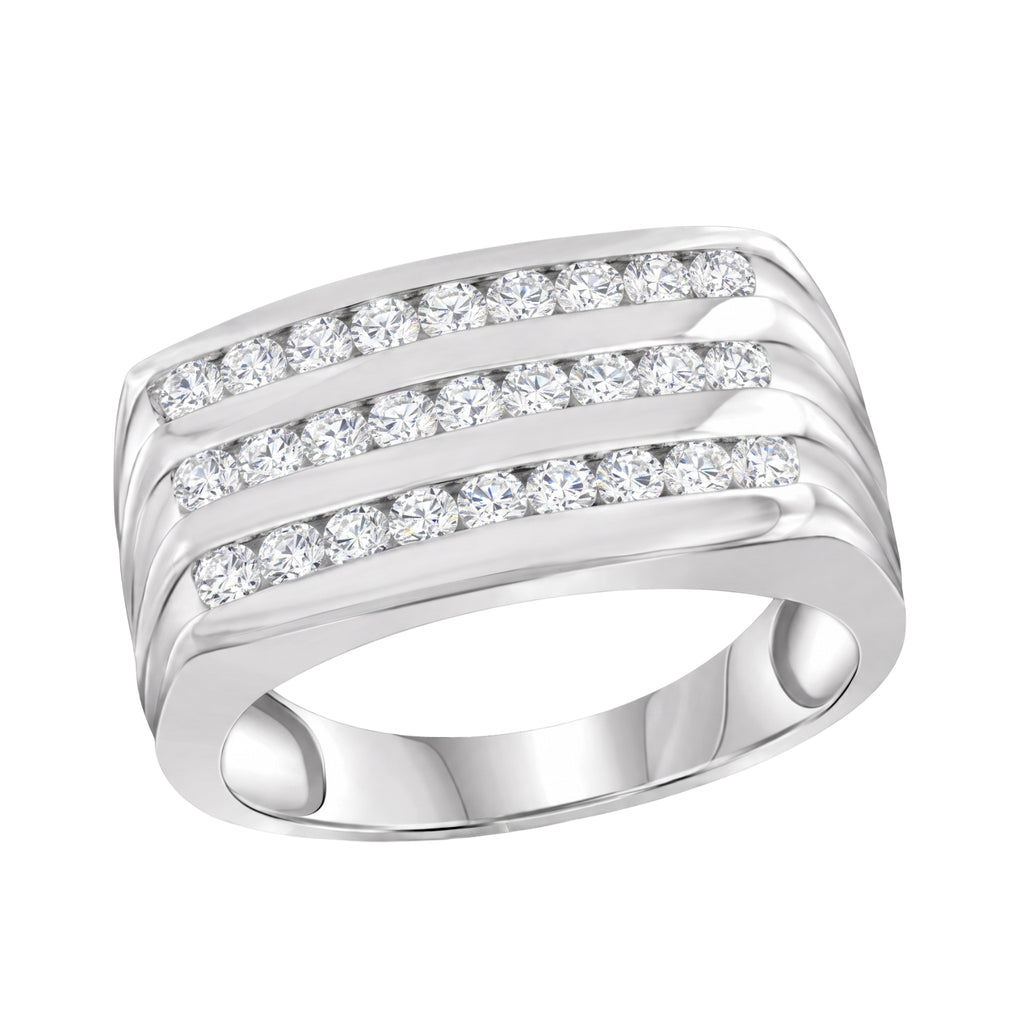 Diamonair Lab Grown Diamond (F/VS+) 1.00 carat Round cut Sterling Silver Men's Ring - Sterling Silver | Gold over Silver