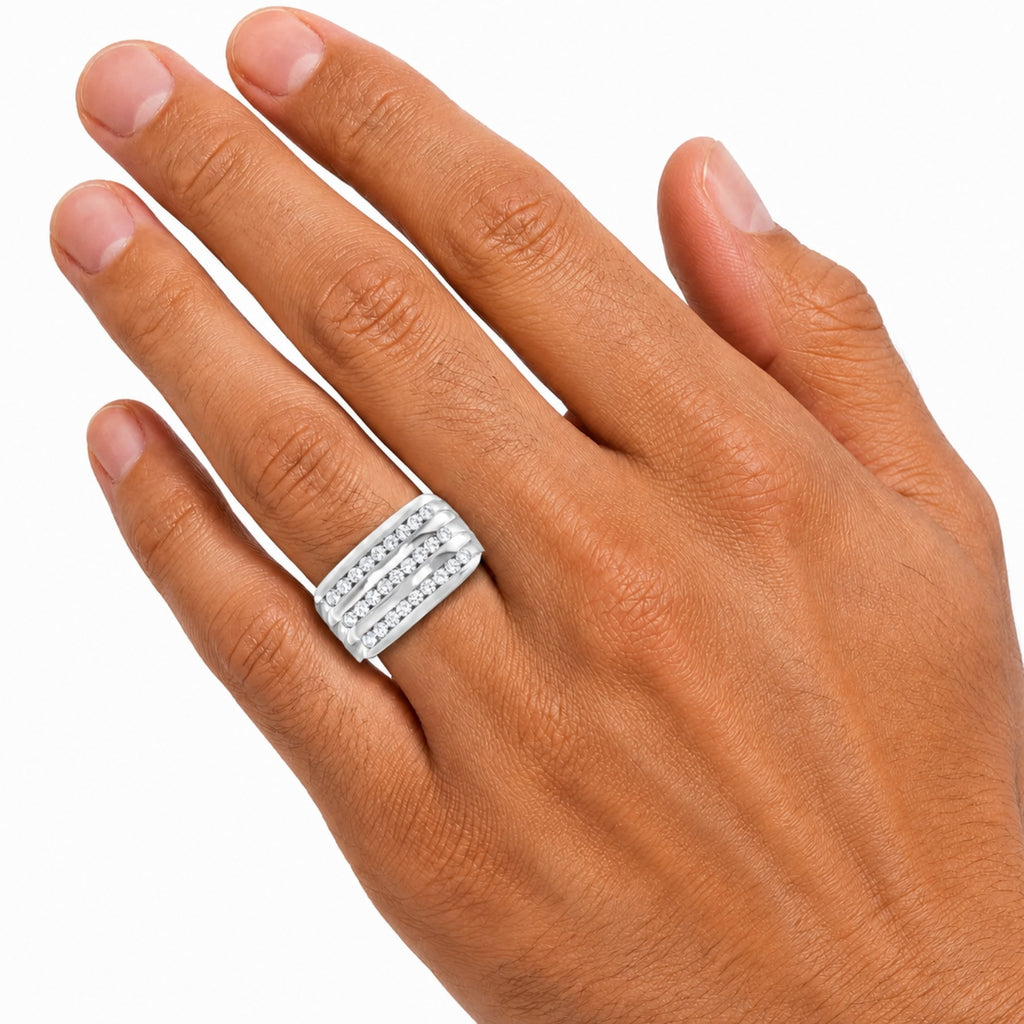Diamonair Lab Grown Diamond (F/VS+) 1.00 carat Round cut Sterling Silver Men's Ring - Sterling Silver | Gold over Silver